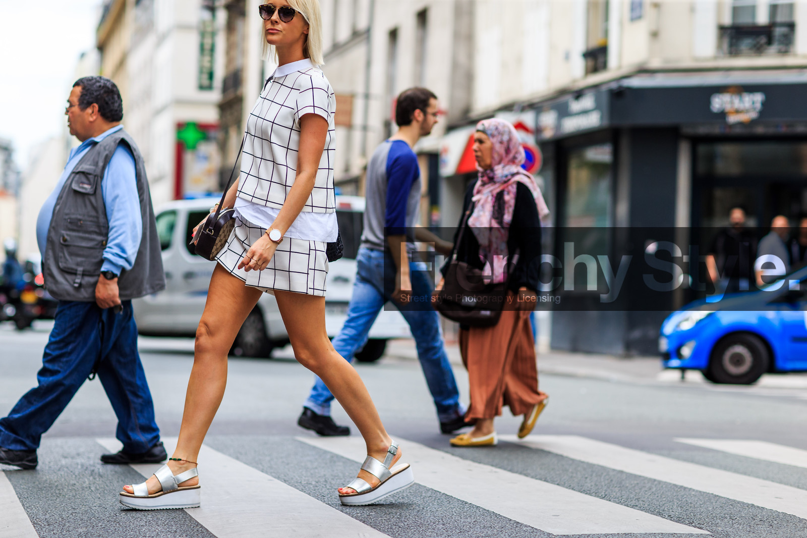 atmosphere details, checked top, fashion week, frenchystyle, FW, graphic top, horizontal, jonathan paciullo, MENSWEAR, PARIS, PFW, plaid, SPRING SUMMER 2017, SS 17, street style, sunglasses, wedges, white shorts, white top
