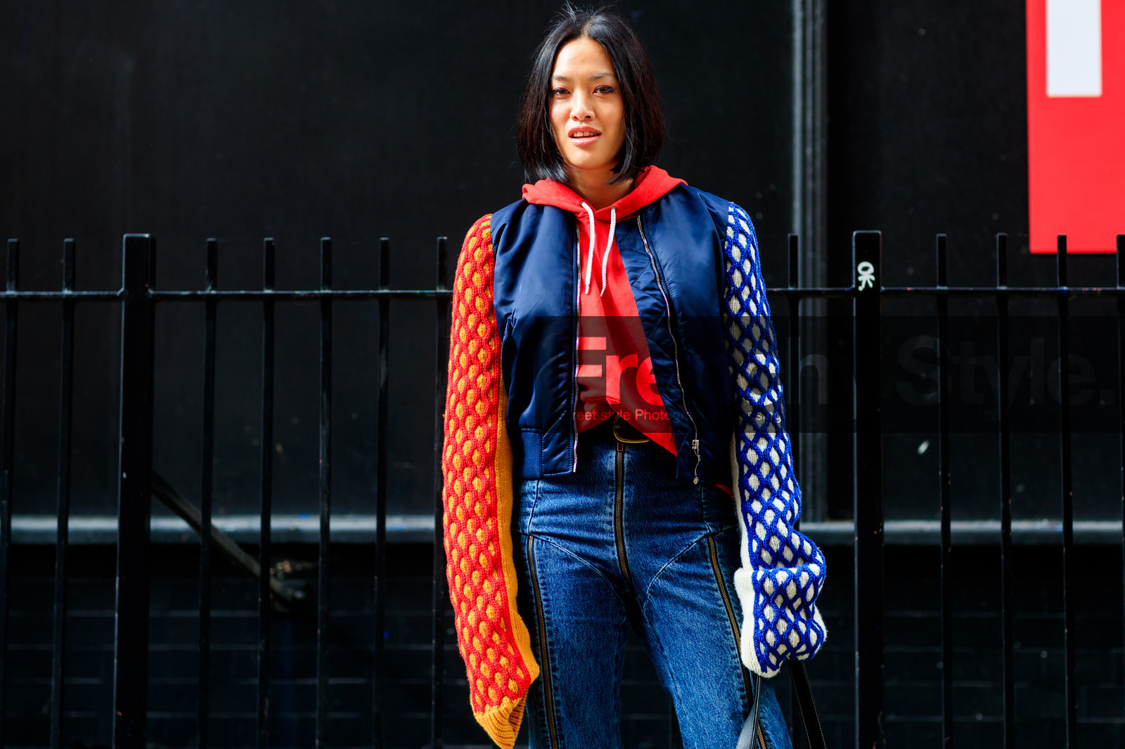 atmosphere details, blue denim, blue jacket, bomber jacket, denim pants, detail, fashion week, frenchystyle, FW, graphic jacket, hoodie, horizontal, jeans, jonathan paciullo, LFW, LONDON, plaid, printed jacket, red sweater, SPRING SUMMER 2018, SS 18, street style, Tiffany Hsu, trousers, zip