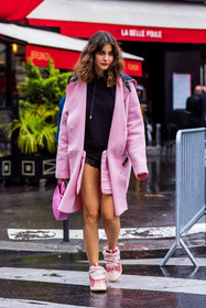 bag, black hoodie, black sweater, coat, hoodie, lanvin bag, leather bag, Nour Arida, pink bag, pink coat, pink sneakers, printed sneakers, sneakers, sweater, trench, wool coat, fashion week, frenchystyle, FW, jonathan paciullo, street style, PFW, PARIS, SPRING SUMMER 2022, SS 22, vertical, full length