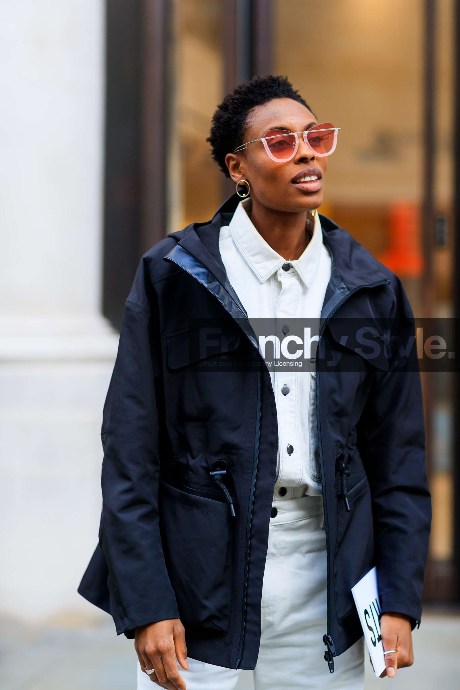 atmosphere details, black jacket, blazer, denim pants, denim shirt, detail, donna wallace, fashion week, frenchystyle, FW, jeans, jonathan paciullo, LFW, LONDON, parka, SPRING SUMMER 2018, SS 18, street style, vertical, white denim, white shirt