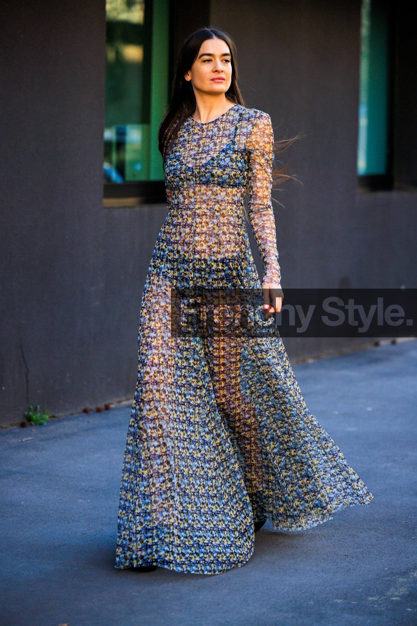 longdress, printed dress, flowered dress, multicolor dress, fashion week, frenchystyle, FW, jonathan paciullo, street style, vertical, full length