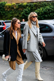 beige boots, black and white bag, black jacket, blazer, camel jacket, camel pants, camel suit, camille charriere, chanel handbag, chloe loulou de saison, earrings, grey jacket, grey skirt, headband, high boots, high heels, leather bag, leather shoes, necklace, oversize, prada, sunglasses, trousers, white bag, white boots, street style, jonathan paciullo, FW, frenchystyle, fashion week, LFW, LONDON, AUTUMN WINTER 2019-2020, AW 19-20, FW 19-20, FALL WINTER 2019-2020, vertical, full length