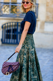 adenorah, black t shirt, christian dior, graphic bag, graphic skirt, green skirt, leather bag, monogram, printed bag, printed skirt, red bag, saddle bag, sunglasses, fashion week, frenchystyle, FW, jonathan paciullo, street style, PFW, PARIS, AUTUMN WINTER 2019-2020, AW 19-20, FALL WINTER 2019-2020, FW 19-20, vertical, atmosphere details, detail