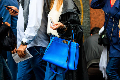 atmosphere details, AUTUMN WINTER 2016-2017, AW 16-17, black coat, blue bag, detail, FALL WINTER 2016-2017, fashion week, fendi, frenchystyle, FW, FW 16-17, HAUTE COUTURE, horizontal, jonathan paciullo, leather bag, MENSWEAR, PARIS, PFW, rain coat, raincoat, street style