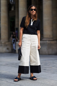black bag, black clutch, black polo, black sandals, black top, céline, fashion week, frenchystyle, full length, FW, jonathan paciullo, loewe, MENSWEAR, PARIS, PFW, ray ban, SPRING SUMMER 2017, SS 17, street style, sunglasses, trousers, vertical, white pants, wide pants