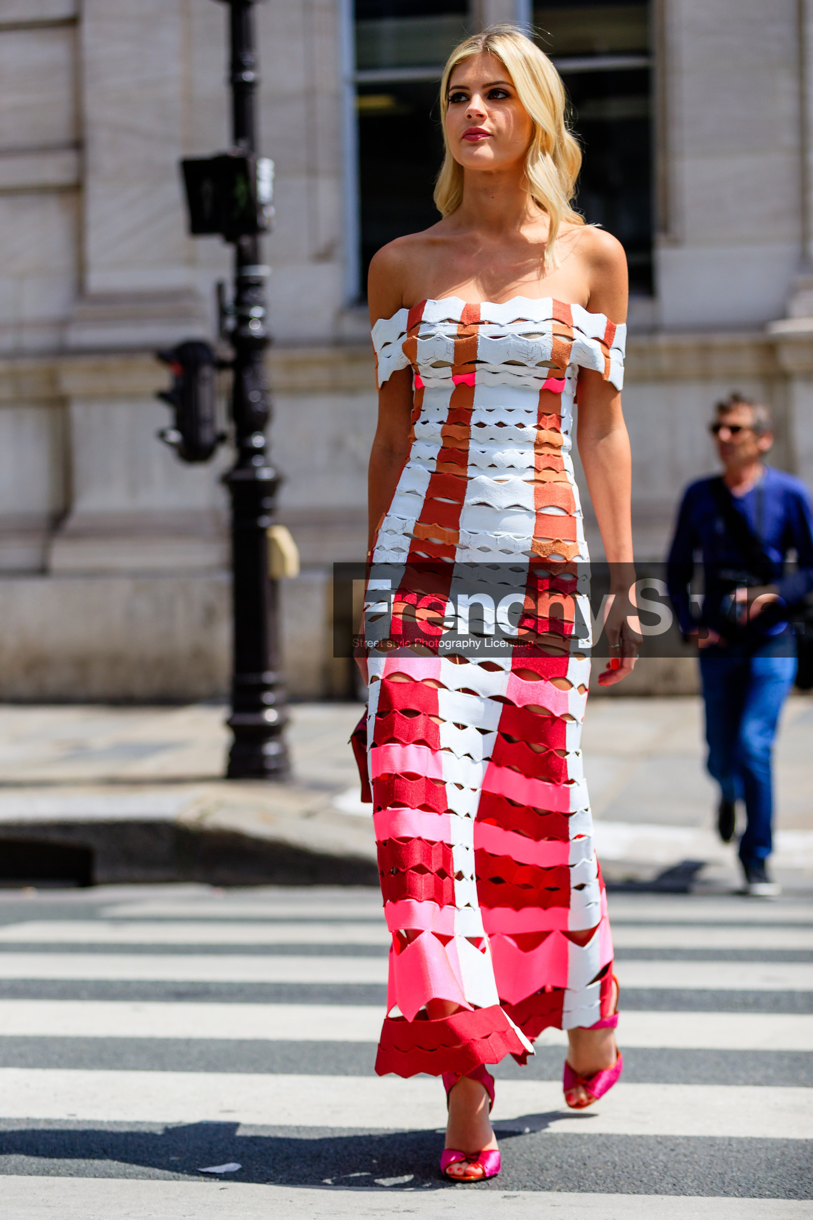 AUTUMN WINTER 2016-2017, AW 16-17, bustier dress, FALL WINTER 2016-2017, fashion week, frenchystyle, full length, FW, FW 16-17, graphic dress, HAUTE COUTURE, high heels, jonathan paciullo, lala rudge, lala trussardi, leather shoes, long dress, MENSWEAR, open work, PARIS, PFW, pink shoes, printed dress, street style, vertical, white dress