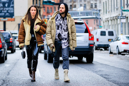 Alice & Js, atmosphere details, AUTUMN WINTER 2017-2018, AW 17-18, beige boots, beige jacket, black pants, black sweater, blue denim, brown jacket, denim pants, down jacket, FALL WINTER 2017-2018, fashion week, frenchystyle, full length, fur jacket, FW, FW 17-18, graphic shirt, high heels, hoodie, horizontal, jeans, jonathan paciullo, leather bag, leather pants, louis vuitton, NEW YORK, NYFW, printed shirt, shearling, street style, trousers, tucked in, vinyl