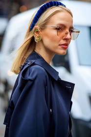 blue coat, earrings, headband, leonie hanne, sunglasses, frenchystyle, jonathan paciullo, street style, NYFW, NEW YORK, AUTUMN WINTER 2019-2020, AW 19-20, FALL WINTER 2019-2020, FW 19-20, fashion week, FW, vertical, atmosphere details, detail