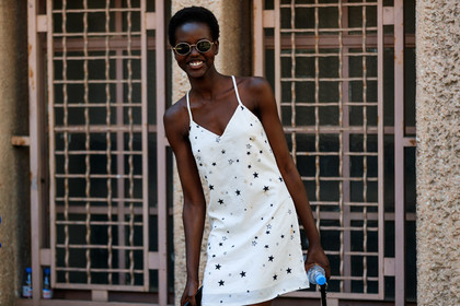 graphic dress, printed dress, stars, sunglasses, white dress, fashion week, frenchystyle, FW, jonathan paciullo, street style, PFW, PARIS, atmosphere details, horizontal, detail, model, AUTUMN WINTER 2018-2019, FALL WINTER 2018-2019, FW 18-19