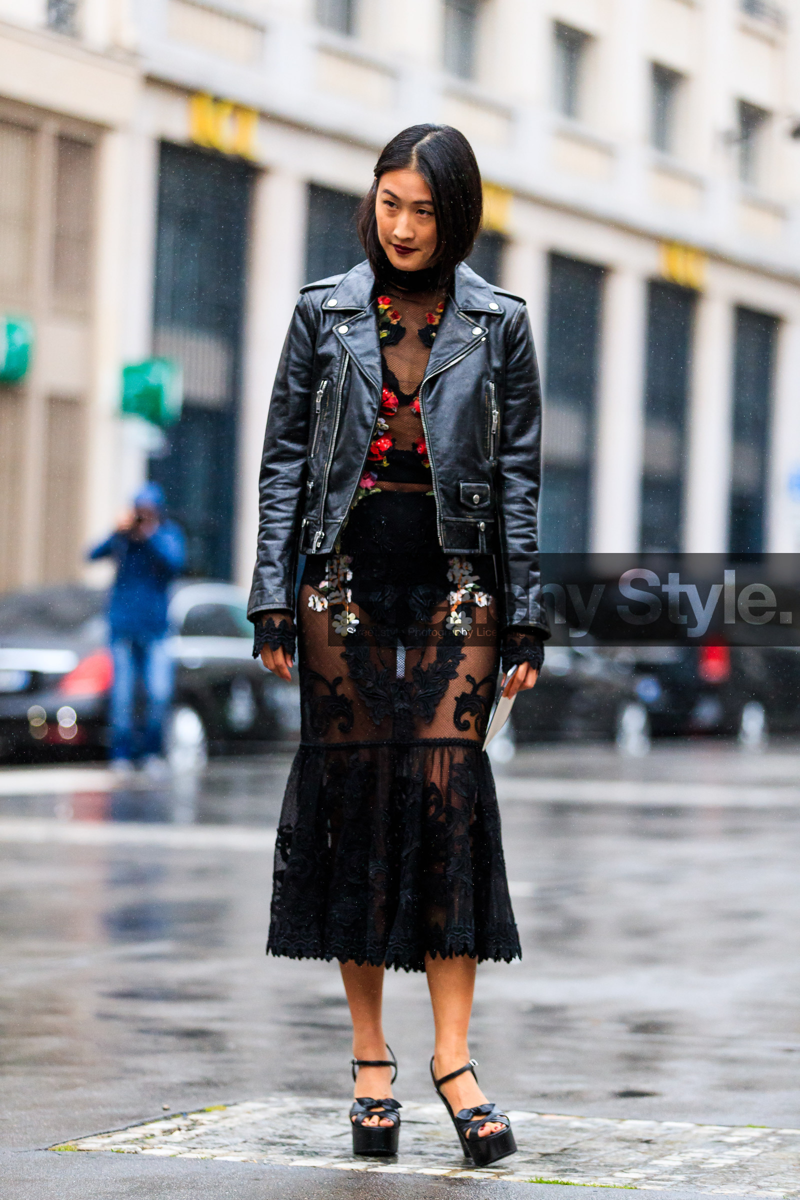 AUTUMN WINTER 2016-2017, AW 16-17, black dress, black jacket, black perfecto, black shoes, embroidered dress, embroideries, FALL WINTER 2016-2017, fashion week, floral, flower, frenchystyle, full length, FW, FW 16-17, HAUTE COUTURE, high heels, jonathan paciullo, lace dress, leather jacket, leather perfecto, leather shoes, MENSWEAR, PARIS, PFW, see through, street style, vertical