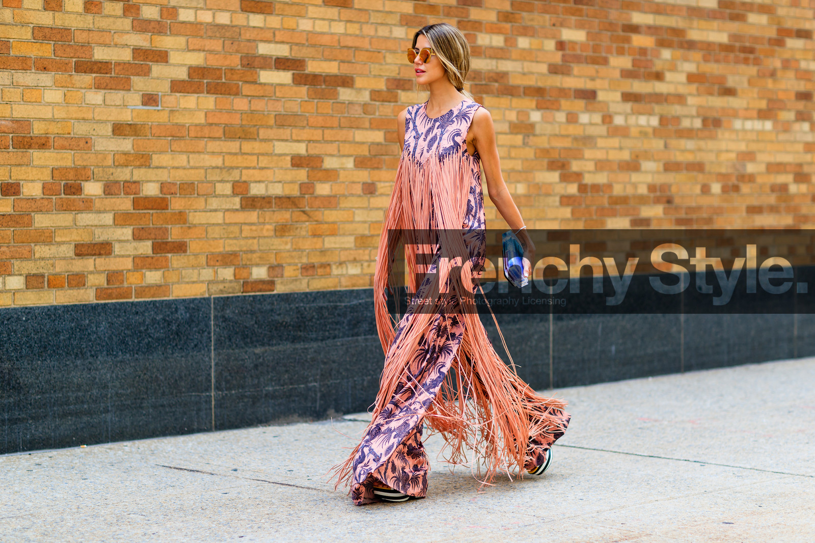 atmosphere details, blue bag, fashion week, floral, frenchystyle, fringes, full length, FW, horizontal, jonathan paciullo, martha graeff, NEW YORK, NYFW, pink, printed jumpsuit, purple, SPRING SUMMER 2017, SS 17, street style, sunglasses, turquoise, woman