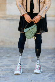 beatrice vio, beige jacket, black dress, christian dior, green bag, lace dress, leather bag, leather jacket, leather perfecto, leather shoes, saddle bag, white sneakers, fashion week, frenchystyle, FW, jonathan paciullo, street style, PFW, PARIS, AUTUMN WINTER 2019-2020, AW 19-20, FALL WINTER 2019-2020, FW 19-20, vertical, atmosphere details, detail