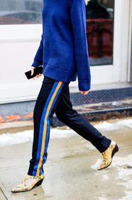 AUTUMN WINTER 2017-2018, AW 17-18, black pants, blue sweater, cowboy boots, detail, FALL WINTER 2017-2018, fashion week, frenchystyle, FW, FW 17-18, high heels, jonathan paciullo, lacoste, NEW YORK, NYFW, snake print, street style, striped pants, trousers, vertical