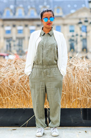 AUTUMN WINTER 2016-2017, AW 16-17, bomber jacket, FALL WINTER 2016-2017, fashion week, frenchystyle, full length, FW, FW 16-17, green jumpsuit, HAUTE COUTURE, jonathan paciullo, kaki jumpsuit, leather sneakers, MENSWEAR, PARIS, PFW, street style, sunglasses, vertical, white jacket, white sneakers