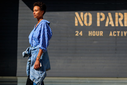 atmosphere details, blue denim, blue shirt, denim jacket, denim pants, detail, fashion week, frenchystyle, FW, graphic shirt, horizontal, jeans, jonathan paciullo, model, NEW YORK, NYFW, SPRING SUMMER 2018, SS 18, street style, striped shirt, stripes, trousers