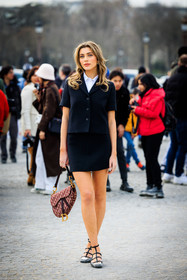 saddle bag, dior badg, dior, dior ballerinas, cropped jacket, buttoned jacket, mini skirt, black look, monogram bag, burgundy bag, fashion week, frenchystyle, FW, jonathan paciullo, street style, AUTUMN WINTER 2022-2023, FALL WINTER 2022_2023, FW 22-23, PFW, PARIS, vertical, full length
