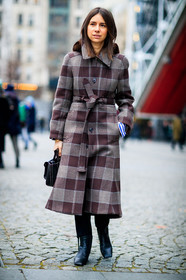 black bag, black shoes, brown coat, brown fur, checked coat, graphic coat, hood, leather bag, leather shoes, plaid, fashion week, frenchystyle, FW, jonathan paciullo, street style, PFW, PARIS, SPRING SUMMER 2017, SS 17, HAUTE COUTURE, vertical, full length, natasha goldenberg