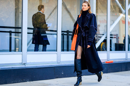 black jacket, blue pants, checked, corduroy, dyed hair, leather jacket, leather shoes, patchwork, pink hair, plaid, shiny shoes, silver shoes, trousers, street style, jonathan paciullo, FW, frenchystyle, fashion week, NYFW, NEW YORK, AUTUMN WINTER 2018-2019, AW 18-19, FALL WINTER 2018-2019, FW 18-19, atmosphere details, horizontal, full length, model