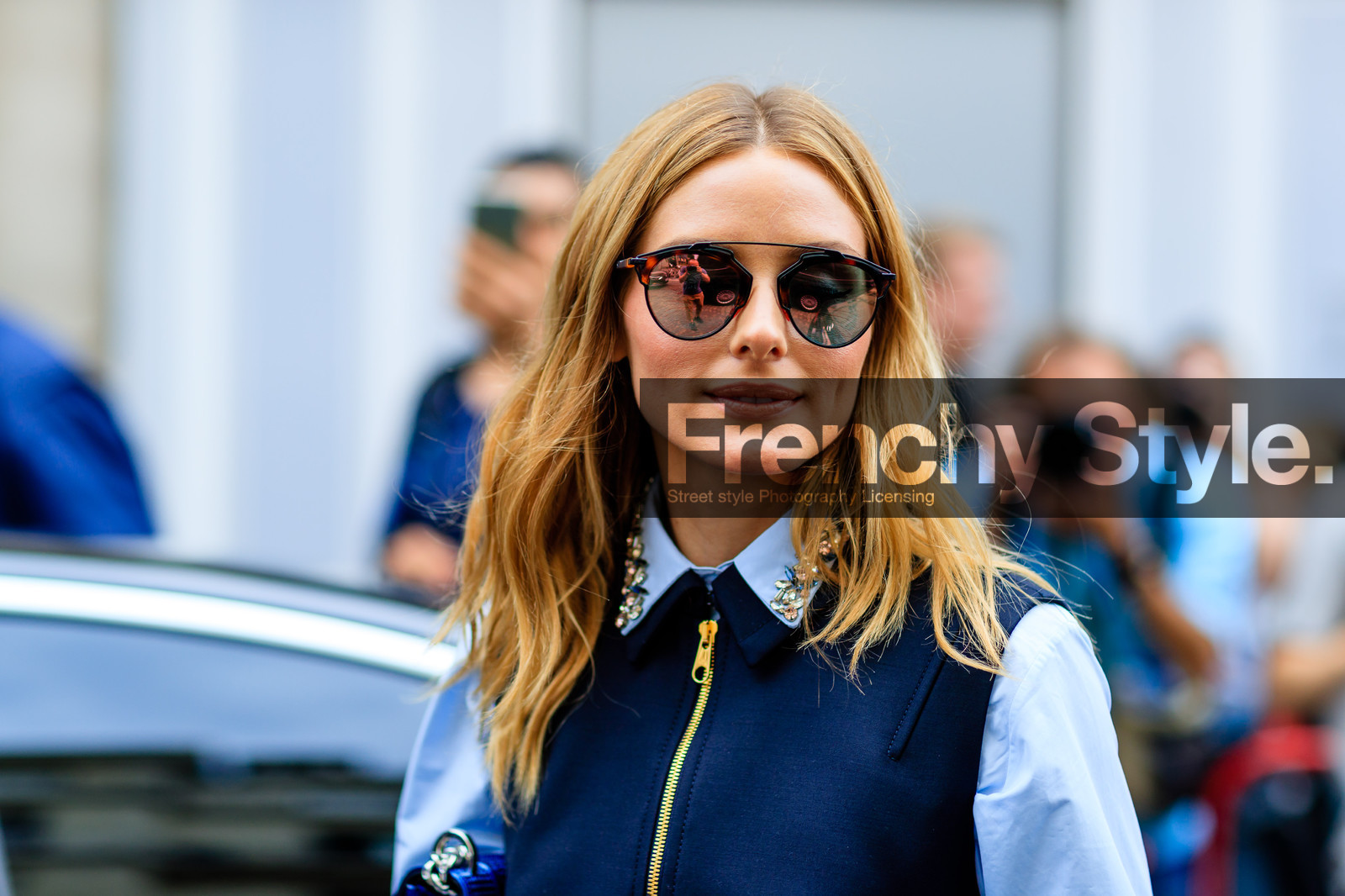atmosphere details, AUTUMN WINTER 2016-2017, AW 16-17, blue shirt, detail, FALL WINTER 2016-2017, fashion week, frenchystyle, FW, FW 16-17, HAUTE COUTURE, horizontal, jonathan paciullo, MENSWEAR, navy jacket, olivia culpo, olivia palermo, PARIS, PFW, portrait, sleeveless, street style, sunglasses
