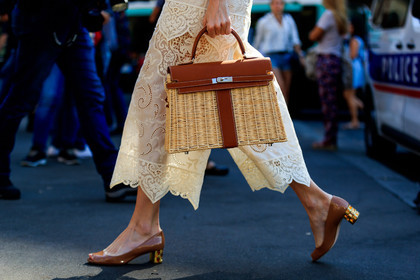 beige pants, brown shoes, embroideries, hermès, lace pants, leather bag, leather shoes, trousers, fashion week, frenchystyle, FW, jonathan paciullo, street style, PFW, PARIS, atmosphere details, horizontal, detail, AUTUMN WINTER 2018-2019, FALL WINTER 2018-2019, FW 18-19