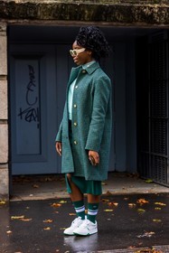 check, checked coat, coat, green coat, green socks, green sunglasses, lacoste look, oversize sunglasses, printed coat, sneakers, socks, sunglasses, white sneakers, lacoste, fashion week, frenchystyle, FW, jonathan paciullo, street style, PFW, PARIS, SPRING SUMMER 2022, SS 22, vertical, full length