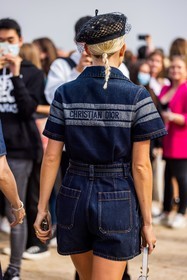 Amalie Gassmann, bag, black bag, black bracelet, black cuff, black derbies, black pants, derbies, dior bag, dior look, flare pants, large pants, leather bag, leather bracelet, leather derbies, leather top, pearl top, pink eyeliner, pleated pants, quilted bag, shirt, tattoo, white shirt, white sock, street style, jonathan paciullo, FW, frenchystyle, fashion week, PFW, PARIS, SPRING SUMMER 2022, SS 22, vertical, atmosphere details