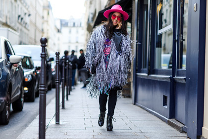 atmosphere details, AUTUMN WINTER 2016-2017, AW 16-17, black boots, black denim, denim pants, FALL WINTER 2016-2017, fashion week, feathers, frenchystyle, full length, fun sunglasses, fur coat, fur jacket, FW, FW 16-17, grey coat, grey fur, grey jacket, high heels, horizontal, jeans, jonathan paciullo, lace up shoes, leather boots, PARIS, PFW, pink hat, street style, trousers