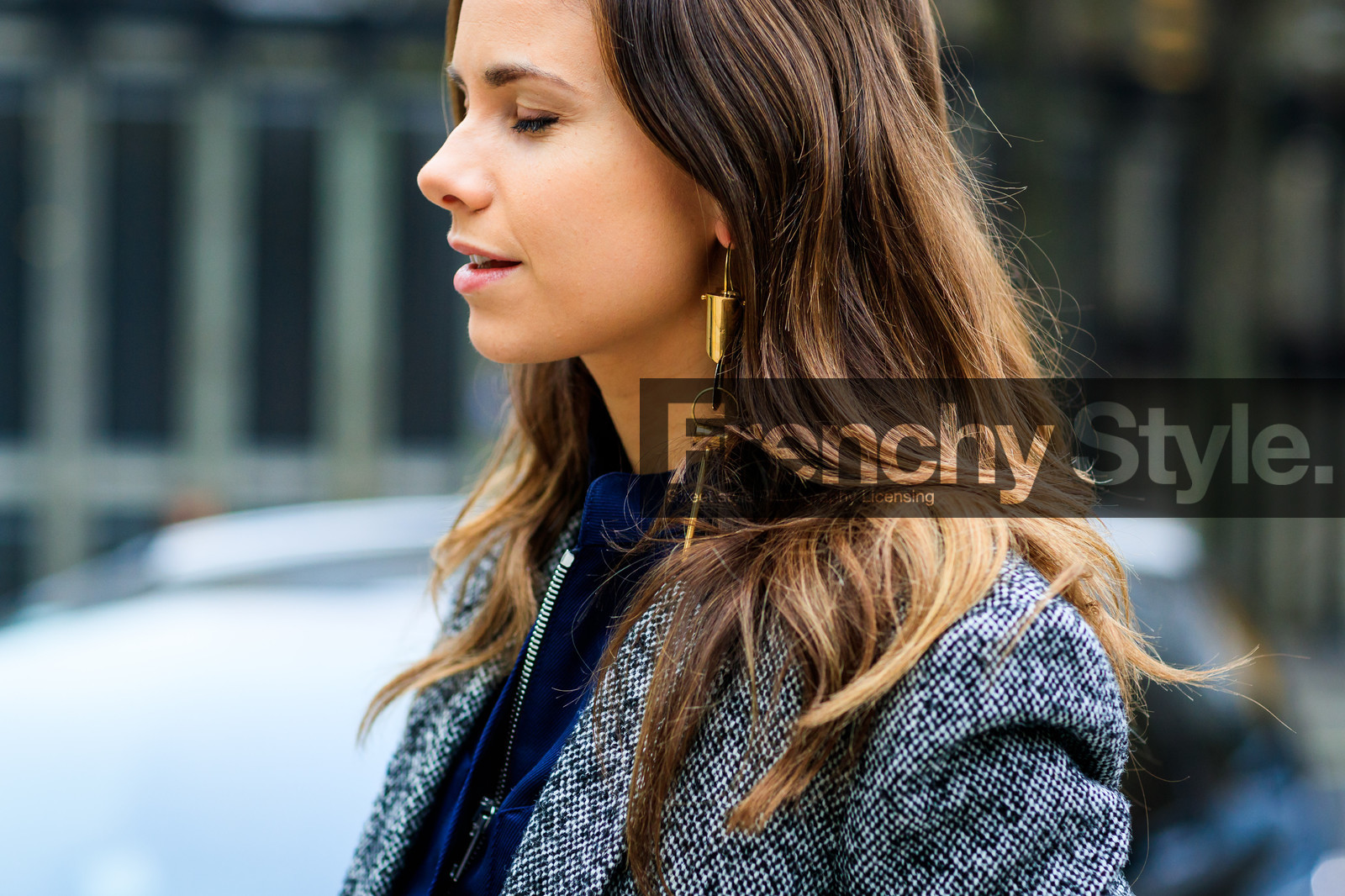 atmosphere details, AUTUMN WINTER 2017-2018, AW 17-18, blazer, blue jumpsuit, detail, earrings, FALL WINTER 2017-2018, fashion week, florrie thomas, frenchystyle, FW, FW 17-18, grey jacket, horizontal, jonathan paciullo, LFW, LONDON, louis vuitton, street style