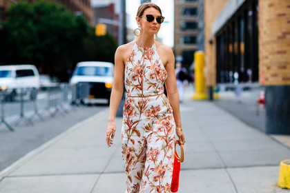 atmosphere details, detail, fashion week, fishnet, floral, flower, frenchystyle, FW, horizontal, jonathan paciullo, natalie cantell, NEW YORK, NYFW, printed jumpsuit, red bag, SPRING SUMMER 2017, SS 17, street style, sunglasses, woman