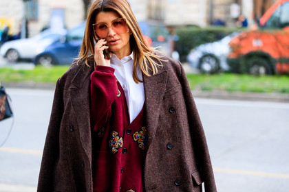brown jacket, embroideries, red cardigan, sunglasses, white shirt, fashion week, frenchystyle, FW, jonathan paciullo, street style, MFW, MILAN, AUTUMN WINTER 2018-2019, FALL WINTER 2018-2019, FW 18-19, horizontal, atmosphere details