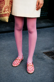gucci, leather shoes, loafers, pink, red shoes, tights, white skirt, fashion week, frenchystyle, FW, jonathan paciullo, street style, MFW, MILAN, AUTUMN WINTER 2019-2020, AW 19-20, FALL WINTER 2019-2020, FW 19-20, vertical, atmosphere details, detail