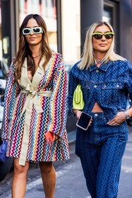 cateye sunglasses, denim, denim jacket, denim pants, watch, jean, leather bag, missoni look, print, small bag, strass, sunglasses, total look, yellow bag, yellow sunglasses, belted jacket, blue sunglasses, bottega veneta bag, color, colorful, colorful jacket, gucci sunglasses, leather bag, missoni look, print, printed jacket, purple bag, sunglasses, fashion week, frenchystyle, FW, jonathan paciullo, street style, SPRING SUMMER 2022, SS 22, MFW, MILAN, vertical, atmosphere details