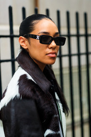aleali may, black and white, graphic jacket, leather jacket, off white, printed jacket, sunglasses, street style, jonathan paciullo, FW, frenchystyle, fashion week, NYFW, NEW YORK, SPRING SUMMER 2019, SS 19, vertical, detail, atmosphere details
