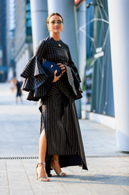 animal print, bally, beige shoes, black bag, black dress, graphic dress, high heels, leather bag, leather shoes, lena lademann, printed dress, ruffles, snake print, striped dress, sunglasses, fashion week, frenchystyle, FW, jonathan paciullo, street style, MFW, MILAN, SPRING SUMMER 2019, SS 19, vertical, full length