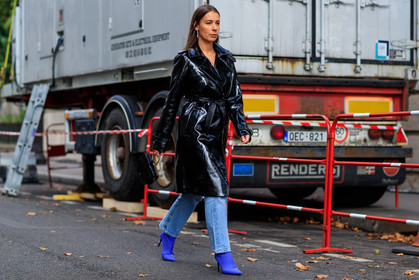 alice & j.s, atmosphere details, black bag, black jacket, blue boots, blue denim, denim pants, fashion week, frenchystyle, full length, FW, high heels, horizontal, jeans, jonathan paciullo, leather bag, leather coat, leather shoes, PARIS, PFW, SPRING SUMMER 2018, SS 18, street style, trench coat, trousers