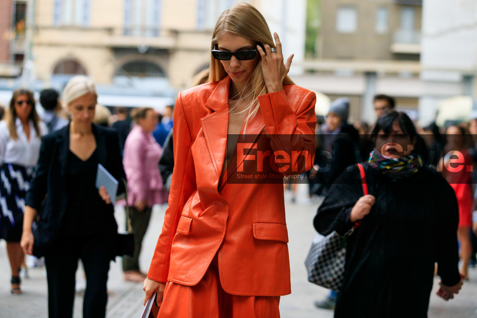 gucci sunglasses, orange jacket, orange skirt, leather jacket, fashion week, frenchystyle, FW, jonathan paciullo, street style, MFW, MILAN, SPRING SUMMER 2020, SS 20