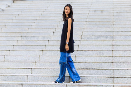 atmosphere details, black and white shoes, black tank top, blue denim, denim pants, fashion week, frenchystyle, full length, FW, horizontal, jeans, jonathan paciullo, MENSWEAR, PARIS, patchwork, PFW, SPRING SUMMER 2017, SS 17, street style, trousers