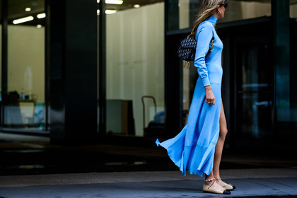 ballerinas, beige shoes, black bag, blue dress, camille charriere, chanel, christian dior, leather bag, leather shoes, monogram, saddle bag, sunglasses, turquoise, street style, jonathan paciullo, FW, frenchystyle, fashion week, NYFW, NEW YORK, SPRING SUMMER 2019, SS 19, atmosphere details, horizontal, detail