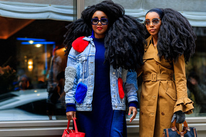 black bag, blue denim, blue dress, camel coat, denim pants, embroidered jacket, graphic jacket, jeans, knit dress, leather bag, patchwork, printed jacket, red bag, sunglasses, trench coat, trousers, street style, jonathan paciullo, FW, frenchystyle, fashion week, NYFW, NEW YORK, AUTUMN WINTER 2018-2019, AW 18-19, FALL WINTER 2018-2019, FW 18-19, atmosphere details, horizontal, detail, Cipriana And Takenya Quann