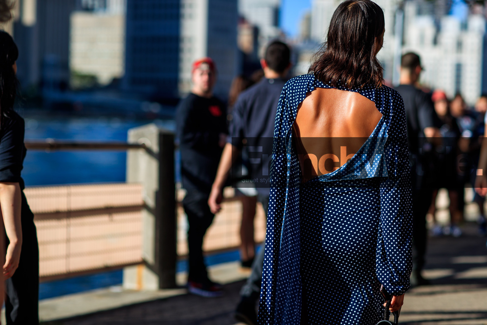 atmosphere details, back detail, blue dress, detail, fashion week, frenchystyle, FW, horizontal, jonathan paciullo, NEW YORK, NYFW, open back, openwork, polka dot, printed dress, SPRING SUMMER 2017, SS 17, street style, woman