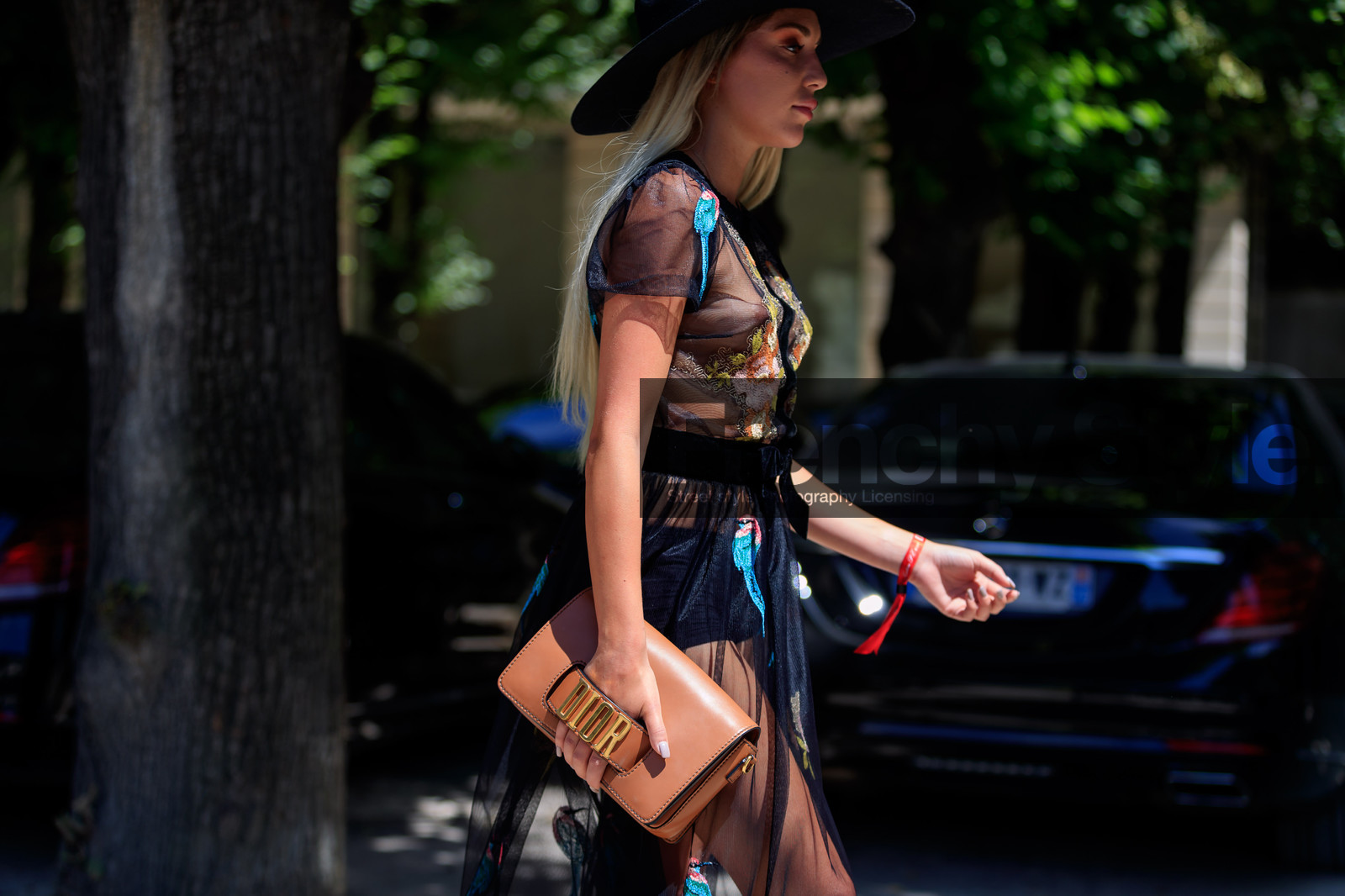 black dress, black hat, christian dior, embroidered dress, graphic dress, leather bag, nude bag, printed dress, see through, tulle, fashion week, frenchystyle, FW, jonathan paciullo, street style, PFW, PARIS, horizontal, atmosphere details, detail, AUTUMN WINTER 2018-2019, FALL WINTER 2018-2019, FW 18-19