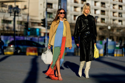 beige boots, black dress, camel jacket, chloe loulou de saison, graphic dress, high boots, leather bag, leather dress, leather shoes, linda tol, loewe, multicolor dress, patchwork, printed dress, red shoes, sunglasses, the row, white bag, yellow bag, PARIS, PFW, street style, jonathan paciullo, FW, frenchystyle, fashion week, AUTUMN WINTER 2019-2020, AW 19-20, FALL WINTER 2019-2020, FW 19-20, horizontal, atmosphere details, full length