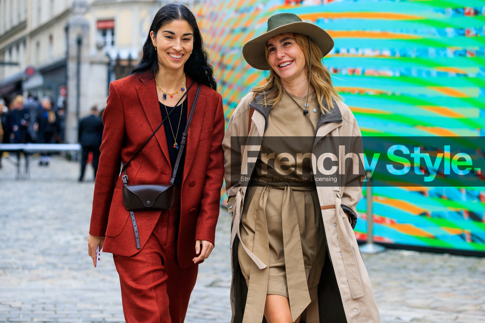 ece sukan, caroline issa, red jacket, red pants, red suits, multi necklace, golden necklace, big chain necklace, stone necklace, red necklace, blue necklace, long necklace, multi charms necklace, black pullover, crossbody bag, box bag, sunglasses box, brown leather bag, beige hat, beige trench coat, beige dress, mini dress, belted dress, kaki hat, fashion week, frenchystyle, FW, jonathan paciullo, street style, PFW, PARIS, SPRING SUMMER 2020, SS 20, horizontal, atmosphere details, detail