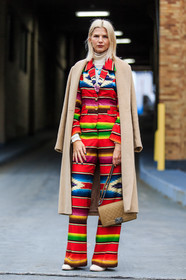 AUTUMN WINTER 2016-2017, AW 16-17, beige, beige coat, blazer, blue, boy bag, camel bag, camel jacket, chanel, embroidered jacket, embroidered pants, fashion week, frenchystyle, full length, FW, FW 16-17, geometric, graphic, green, jonathan paciullo, leather bag, multicolor, NEW YORK, NYFW, orange, peruvian, printed pants, printed suitcase, red, red jacket, red suit, Samantha Angelo, street style, striped pants, stripes, turtleneck sweater, vertical, white sweater, woman, yellow