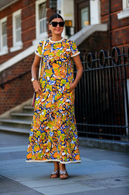 giovanna battaglia, black sunglasses, studs sunglasses, long dress, short sleeves dress, floral printed dress, knot ring, strassed sandals, open toe shoes, hermes watch, fashion week, frenchystyle, FW, jonathan paciullo, street style, vertical, full length