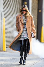 AUTUMN WINTER 2016-2017, AW 16-17, beige coat, black boots, brooch, FALL WINTER 2016-2017, fashion week, frenchystyle, full length, FW, FW 16-17, helena bordon, high boots, high heels, jonathan paciullo, layers, leather boots, NEW YORK, NYFW, overcoat, pleated dress, printed dress, silk dress, street style, sunglasses, vertical, white dress, woman