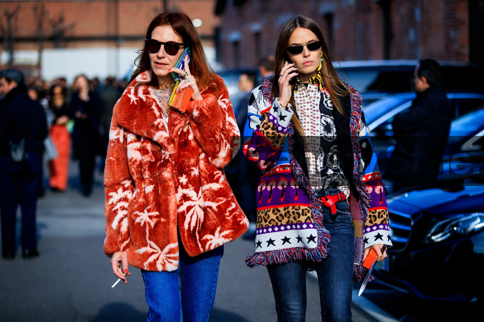 animal print, black belt, blue denim, brown fur, denim pants, floral, flowers, fringes, fur jacket, graphic jacket, graphic shirt, jeans, leather belt, leopard, multicolor jacket, pink, prada, printed jacket, printed shirt, purple, purple jacket, red, studs, sunglasses, trousers, turquoise, yellow, fashion week, frenchystyle, FW, jonathan paciullo, street style, MFW, MILAN, AUTUMN WINTER 2018-2019, FALL WINTER 2018-2019, FW 18-19, horizontal, atmosphere details, carlotta oddi