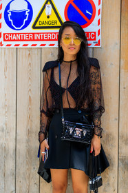 atmosphere details, black bag, black bra, black skirt, black top, christina paik, detail, fashion week, frenchystyle, FW, jonathan paciullo, lace, leather bag, louis vuitton, MENSWEAR, PARIS, PFW, see through, silk top, SPRING SUMMER 2018, SS 18, street style, sunglasses, vertical