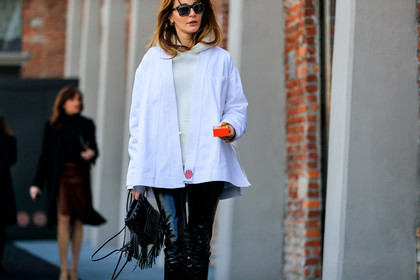 black bag, black pants, fringes, hoodie, leather bag, leather pants, sunglasses, trousers, umit benan, white jacket, white sweater, fashion week, frenchystyle, FW, jonathan paciullo, street style, MFW, MILAN, AUTUMN WINTER 2018-2019, FALL WINTER 2018-2019, FW 18-19, horizontal, atmosphere details, ece sukan