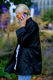 model, neon orange sunglasses, gucci sunglasses, black jacket, chinese jacket, fashion week, frenchystyle, FW, jonathan paciullo, street style, vertical, detail, atmosphere details